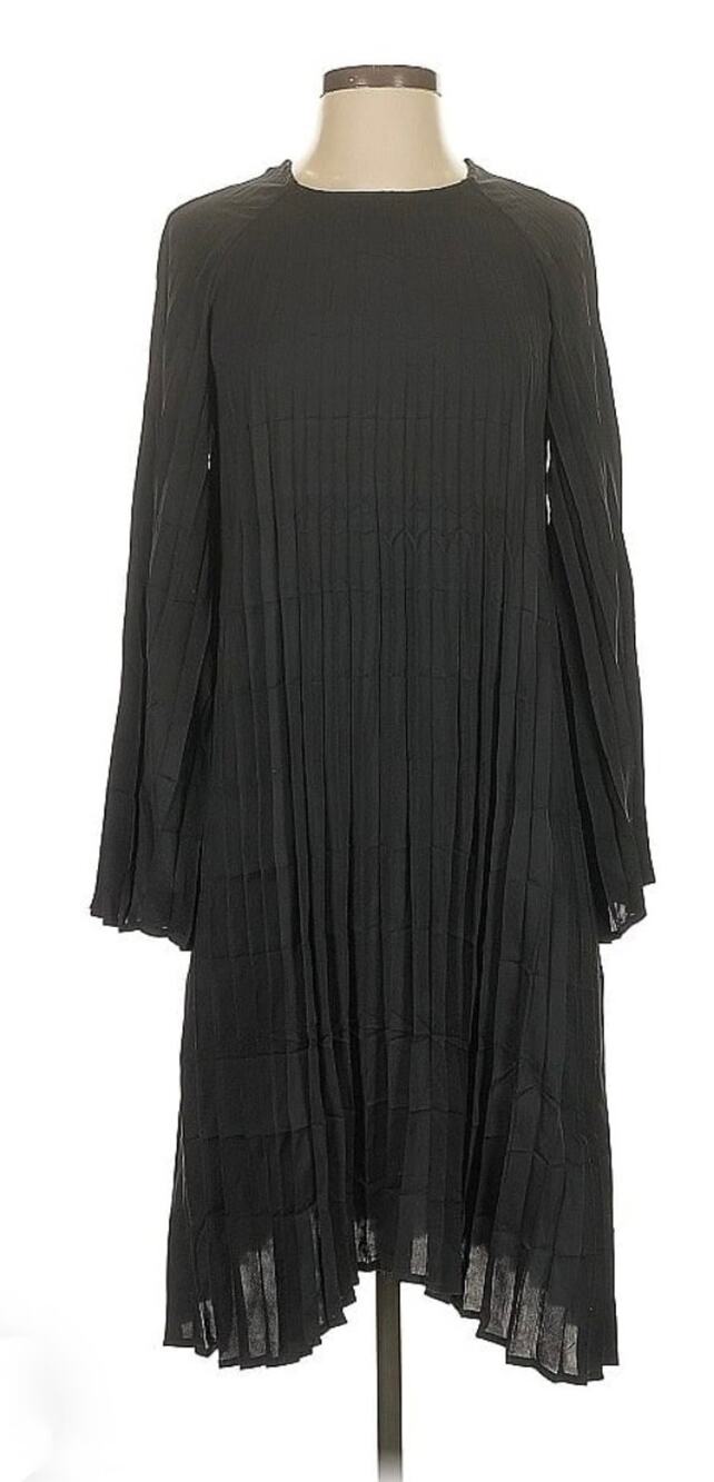 BABETTE SF ~ Art to Wear Classic Black Fortuny Pleated Bell Sleeve Dress XS S M